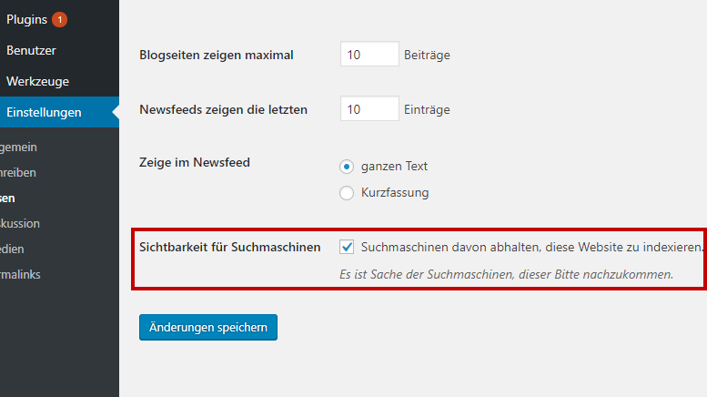 wordpress sichtbarkeit suchmaschinen